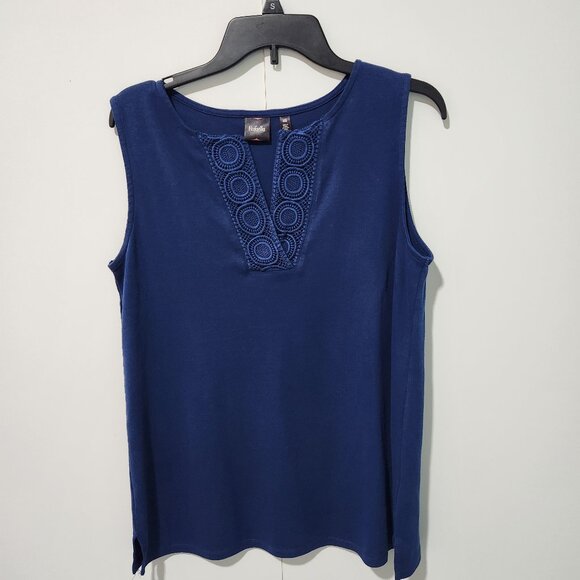 Rafaella Women's Blue Sleeveless Blue Long Soft Tank Top with Lace Trim-Large - Picture 1 of 8